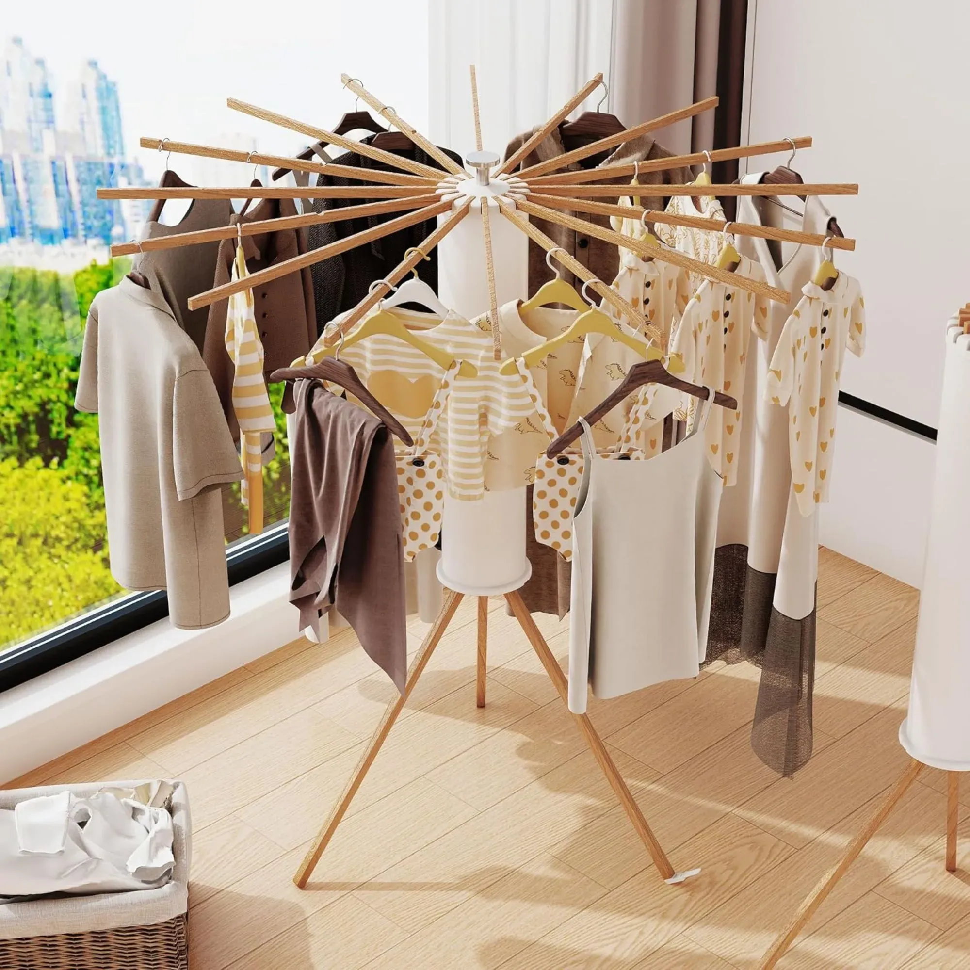 CARLA HOME Tripod Clothes Drying Rack, 16 Rod Foldable, Wooden Poles view 3
