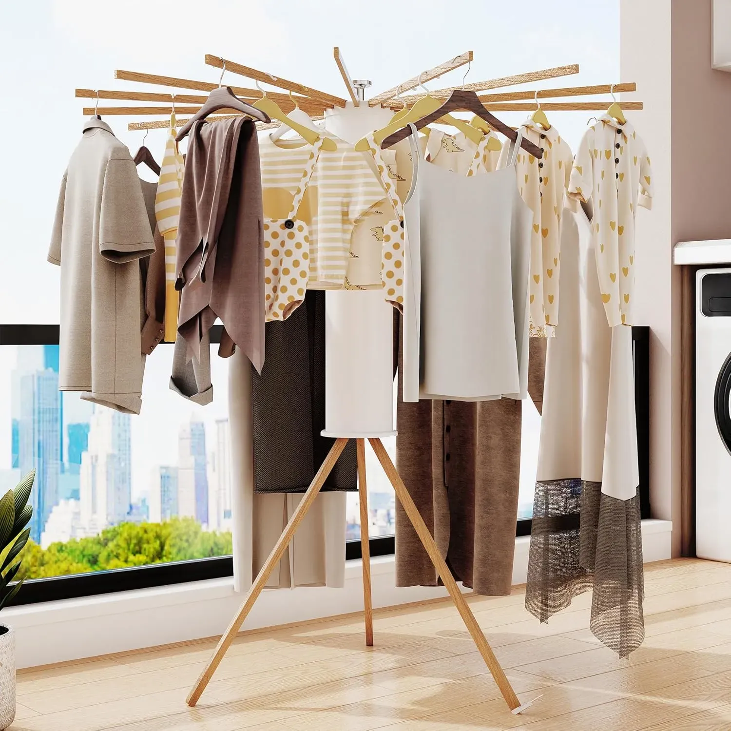 CARLA HOME Tripod Clothes Drying Rack, 16 Rod Foldable, Wooden Poles view 5