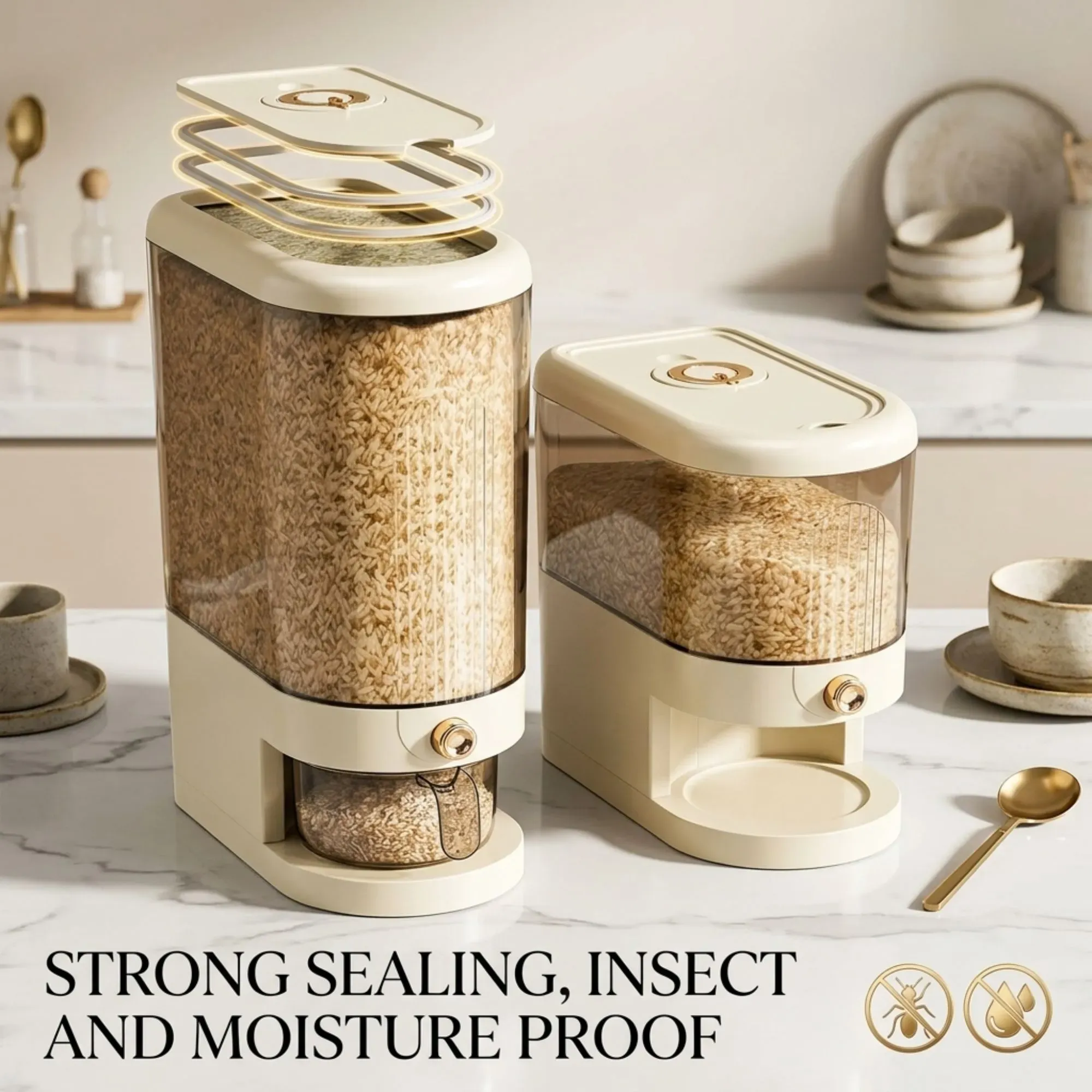 CARLA HOME Rice Dispenser 5kg Large Storage, Press Button Grain Container Kitchen view 7
