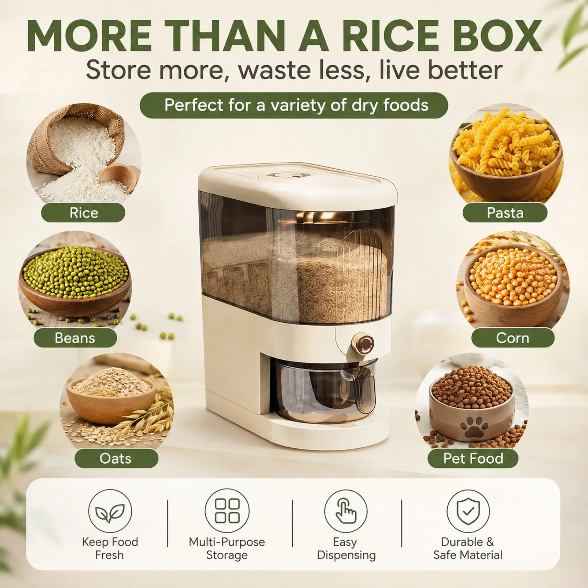 CARLA HOME Rice Dispenser 5kg Large Storage, Press Button Grain Container Kitchen view 8