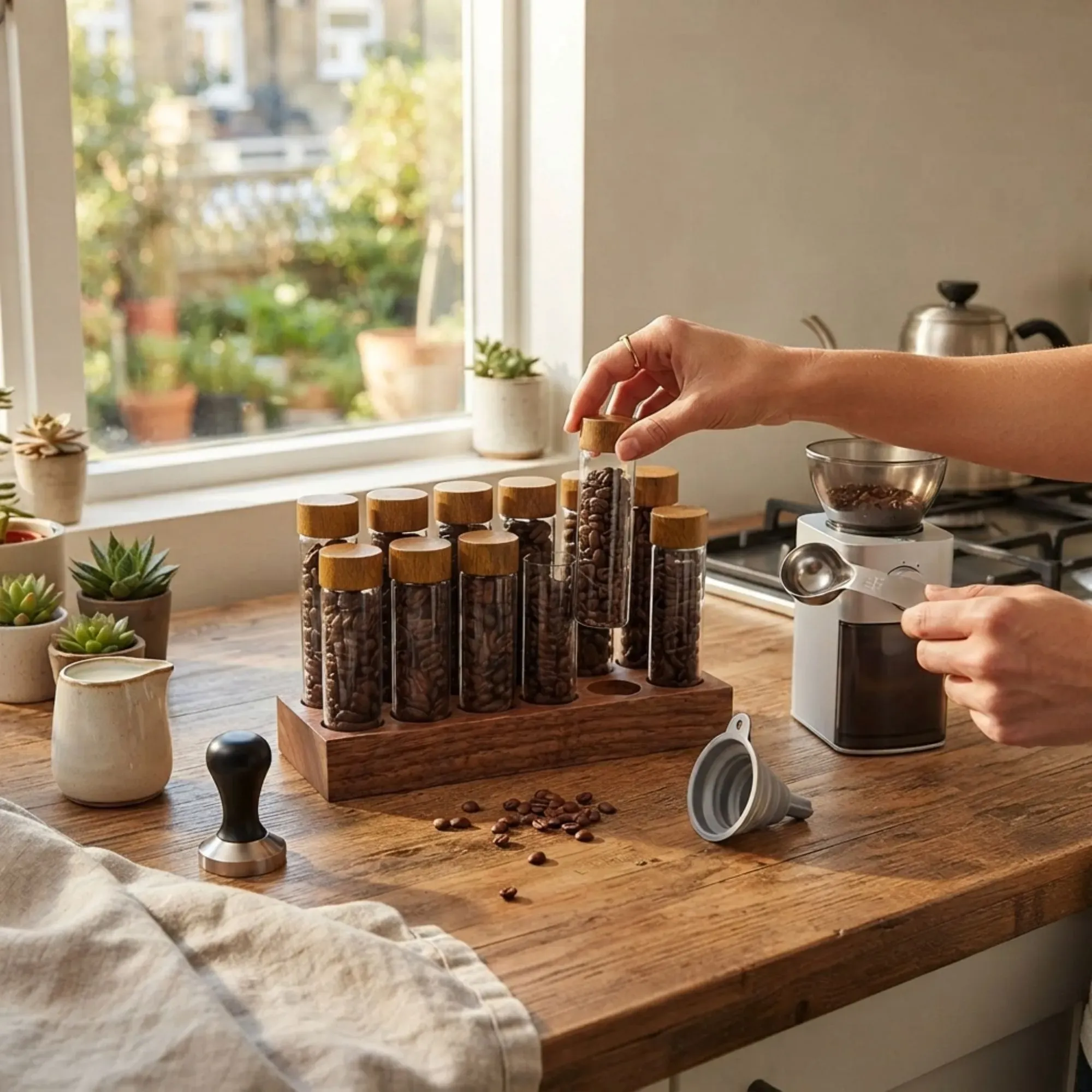 CARLA HOME Glass Coffee Bean Storage Tubes, 12 Pack Wooden Stand (60ml 20g) view 5