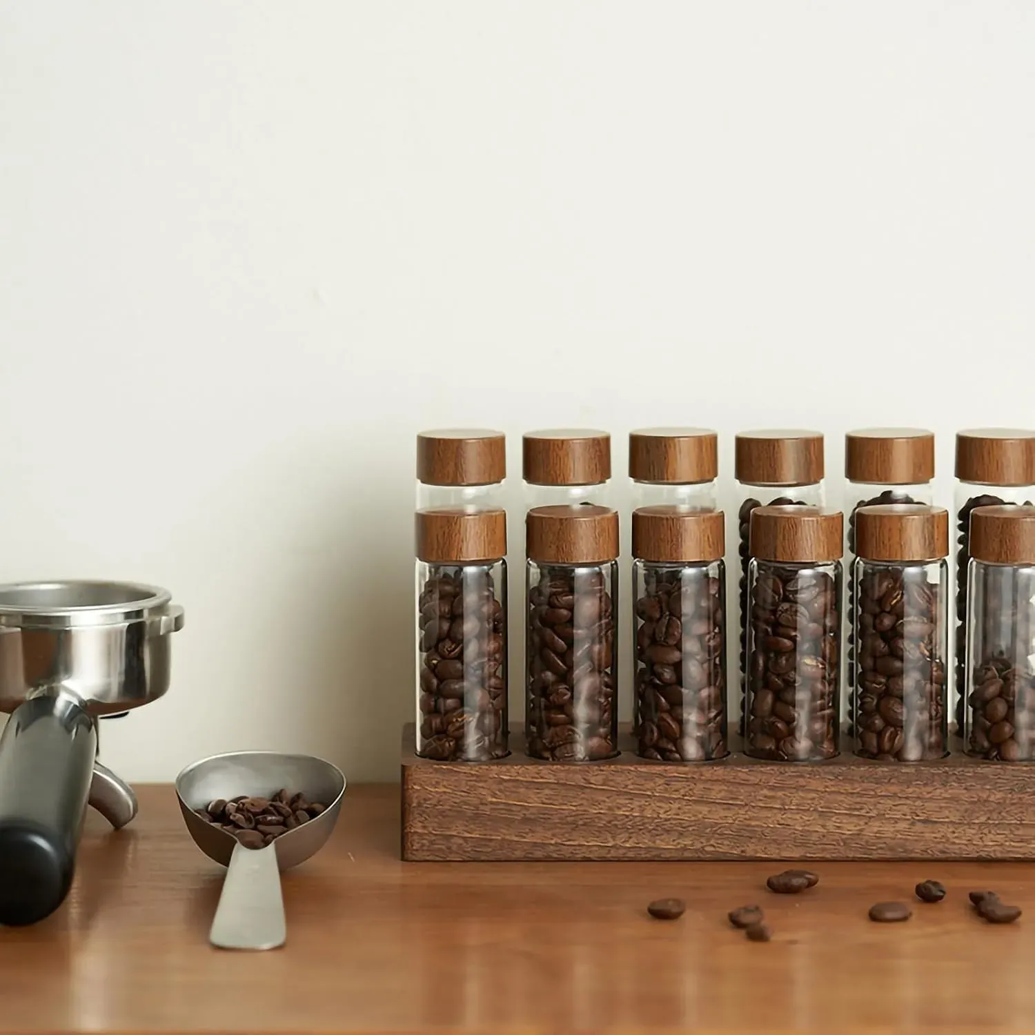 CARLA HOME Glass Coffee Bean Storage Tubes, 12 Pack Wooden Stand (60ml 20g) view 6