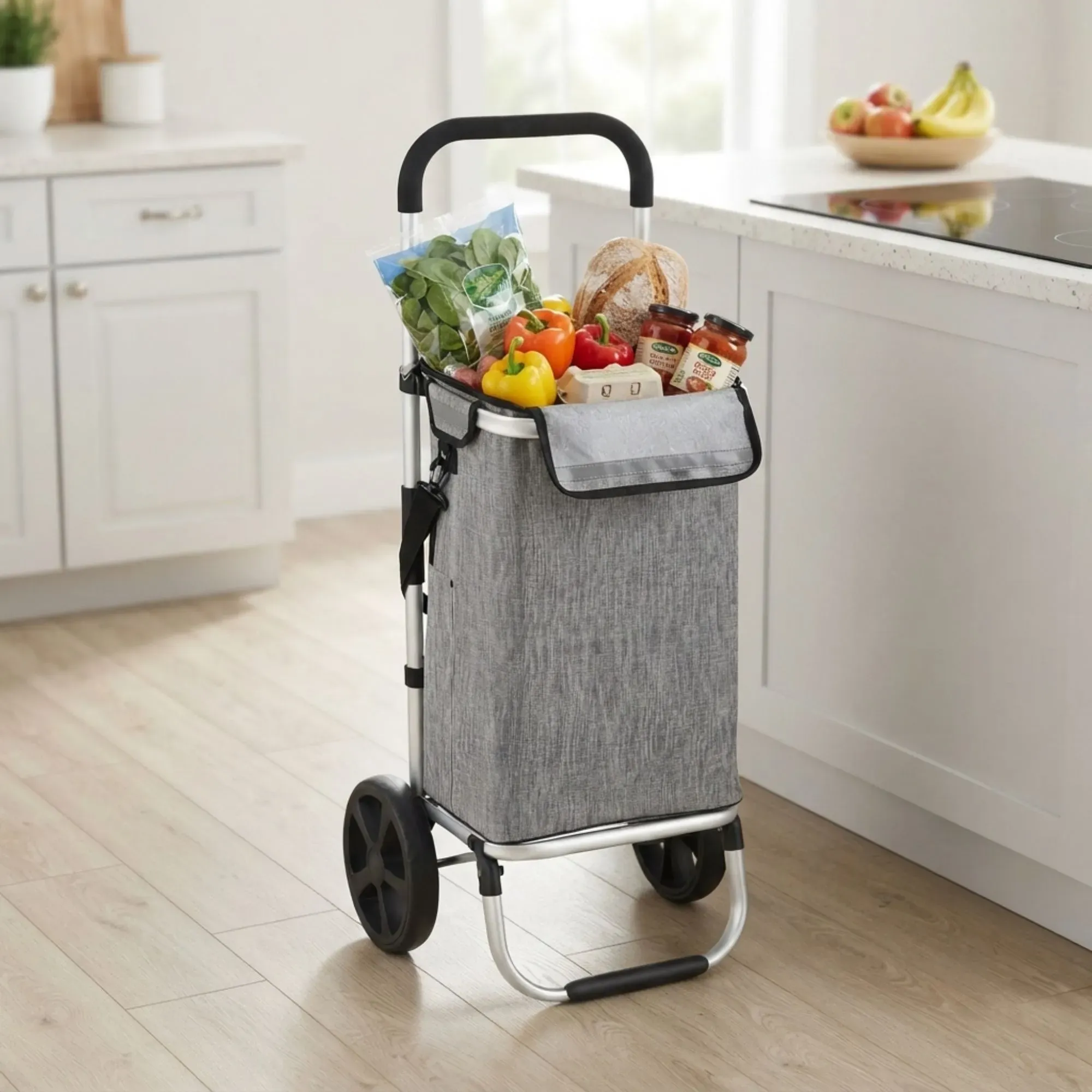 CARLA HOME Foldable Shopping Trolley, Aluminium Cart, 45L, Waterproof, Grey view 2