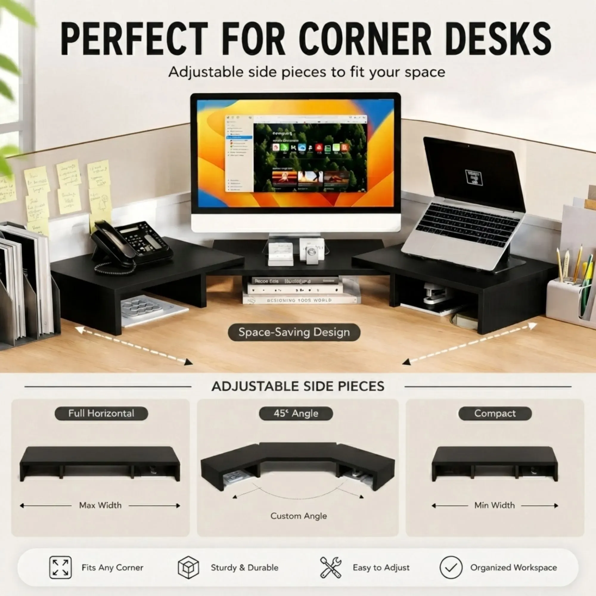 CARLA HOME Dual Monitor Stand Riser, Adjustable Length and Angle, Black view 5