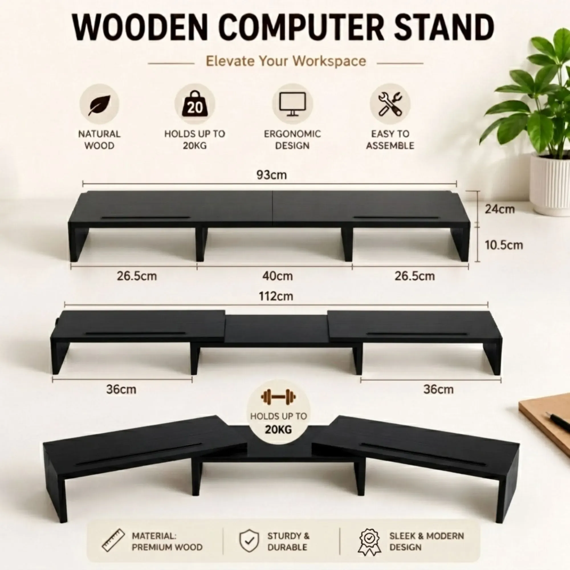 CARLA HOME Dual Monitor Stand Riser, Adjustable Length and Angle, Black view 7