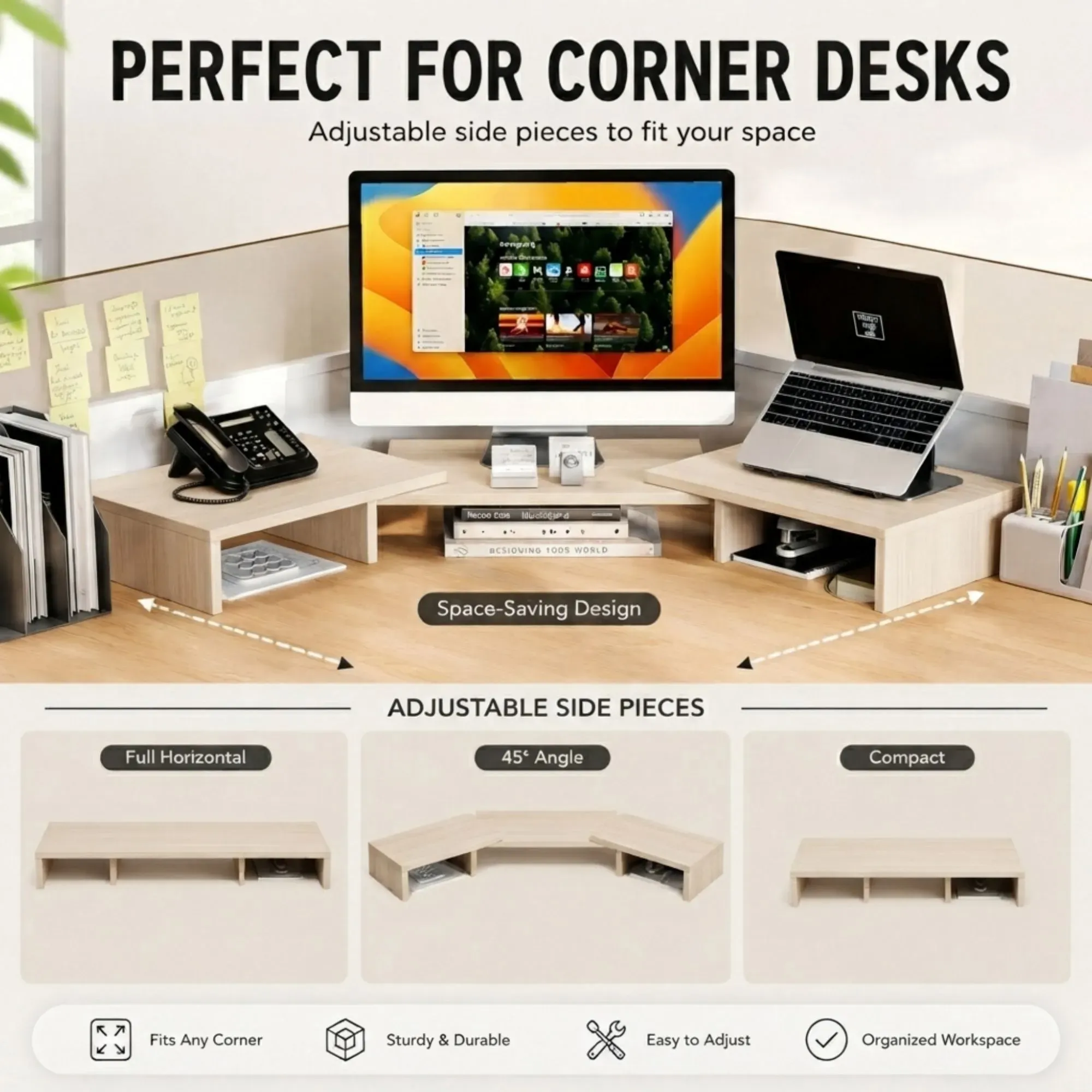 CARLA HOME Dual Monitor Stand Riser, Adjustable Length and Angle, Beige view 5