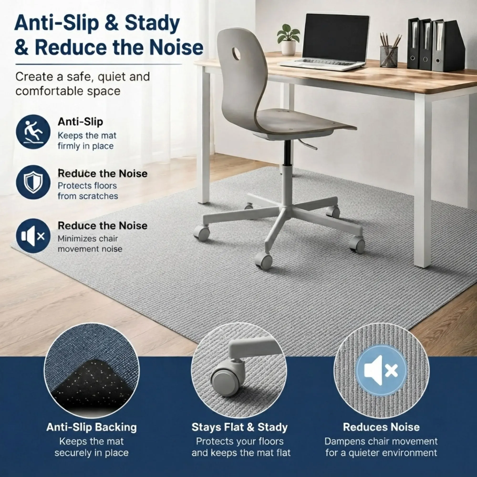 CARLA HOME Office Chair Mat Hard Floor Protector, 120x90 cm, Anti-Slip, White view 6