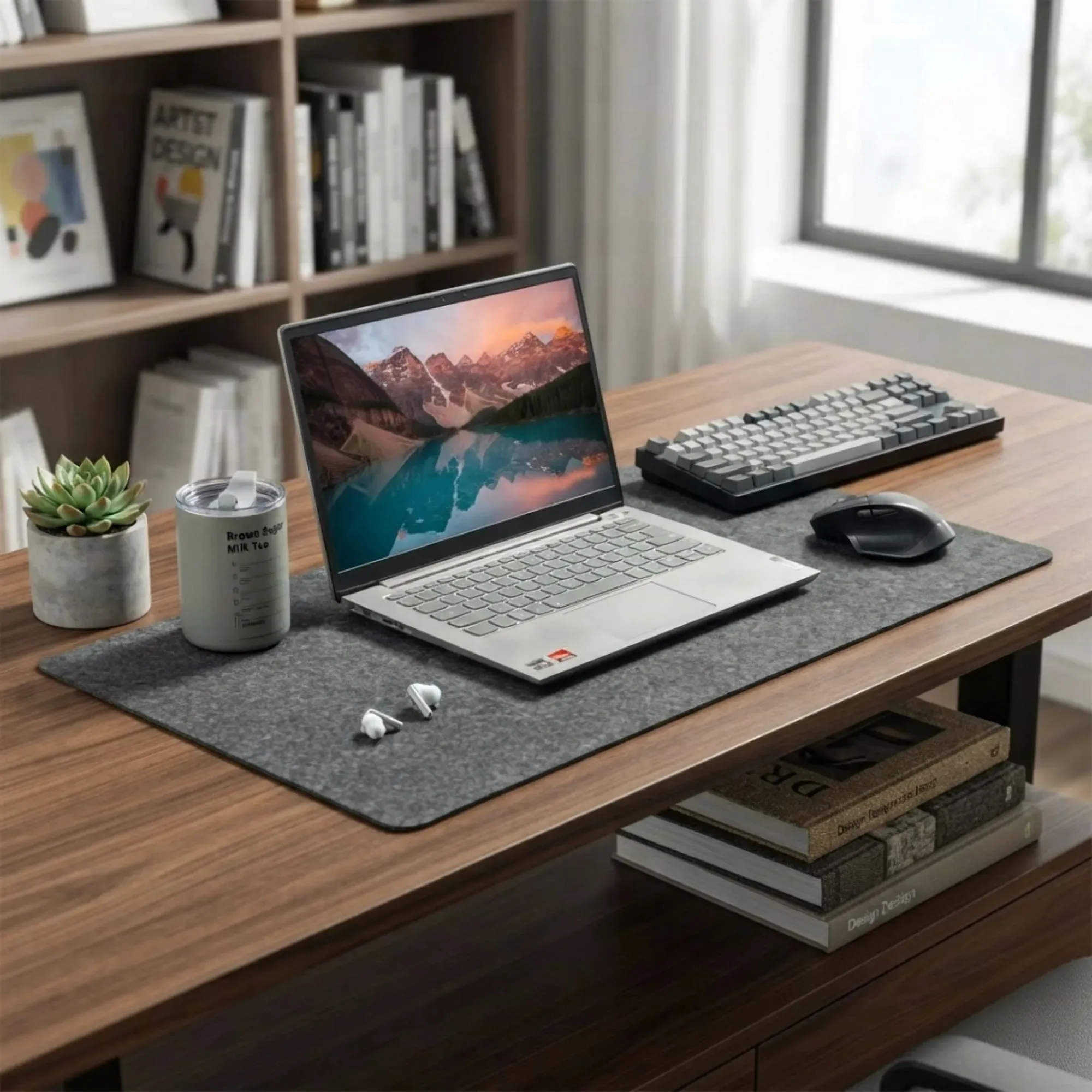 CARLA HOME Felt Desk Mat, Large Mouse Pad 80x40cm, Grey Cotton Linen Fabric view 8