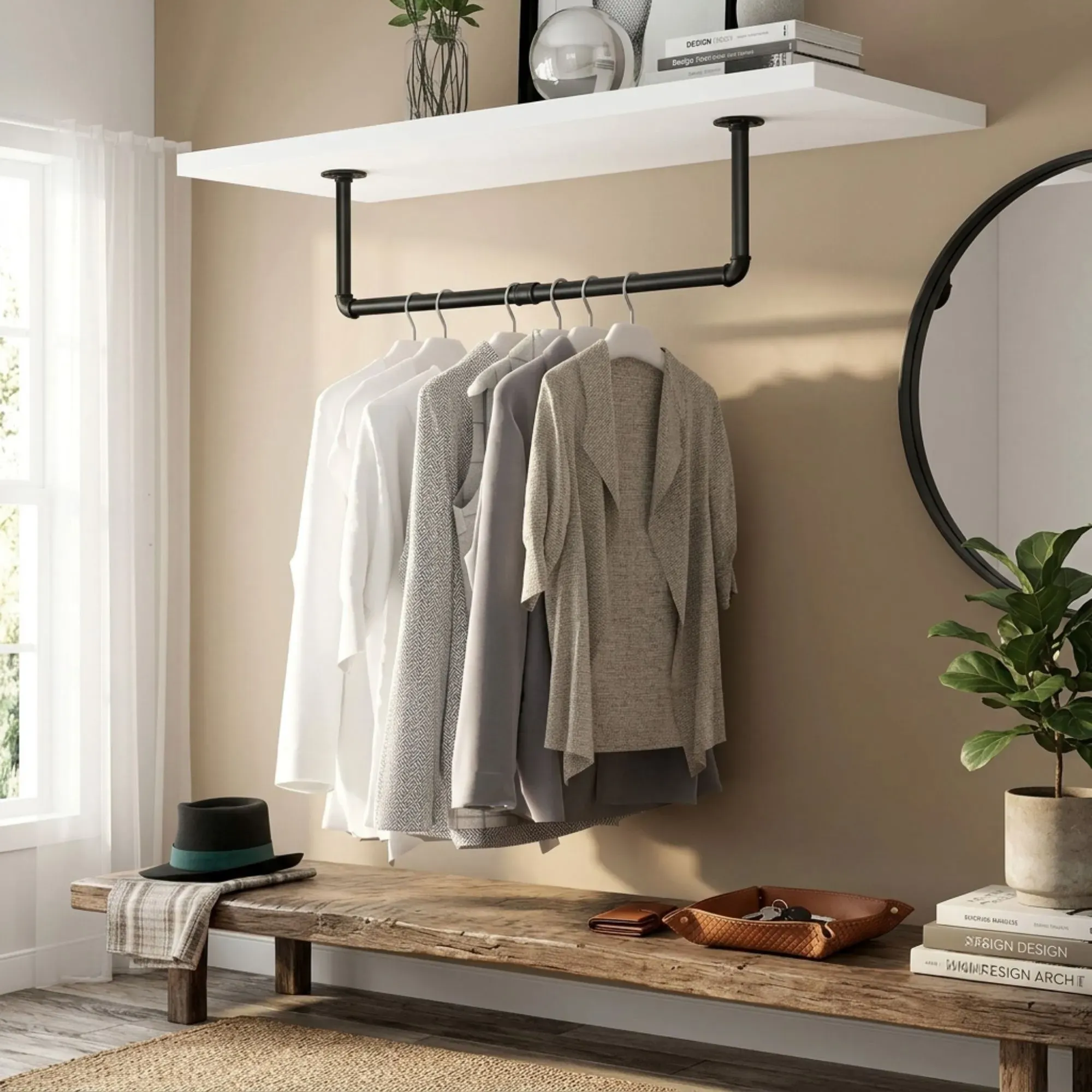 CARLA HOME Industrial Pipe Wall Clothes Rack, 92cm Bar Garment Rack view 5