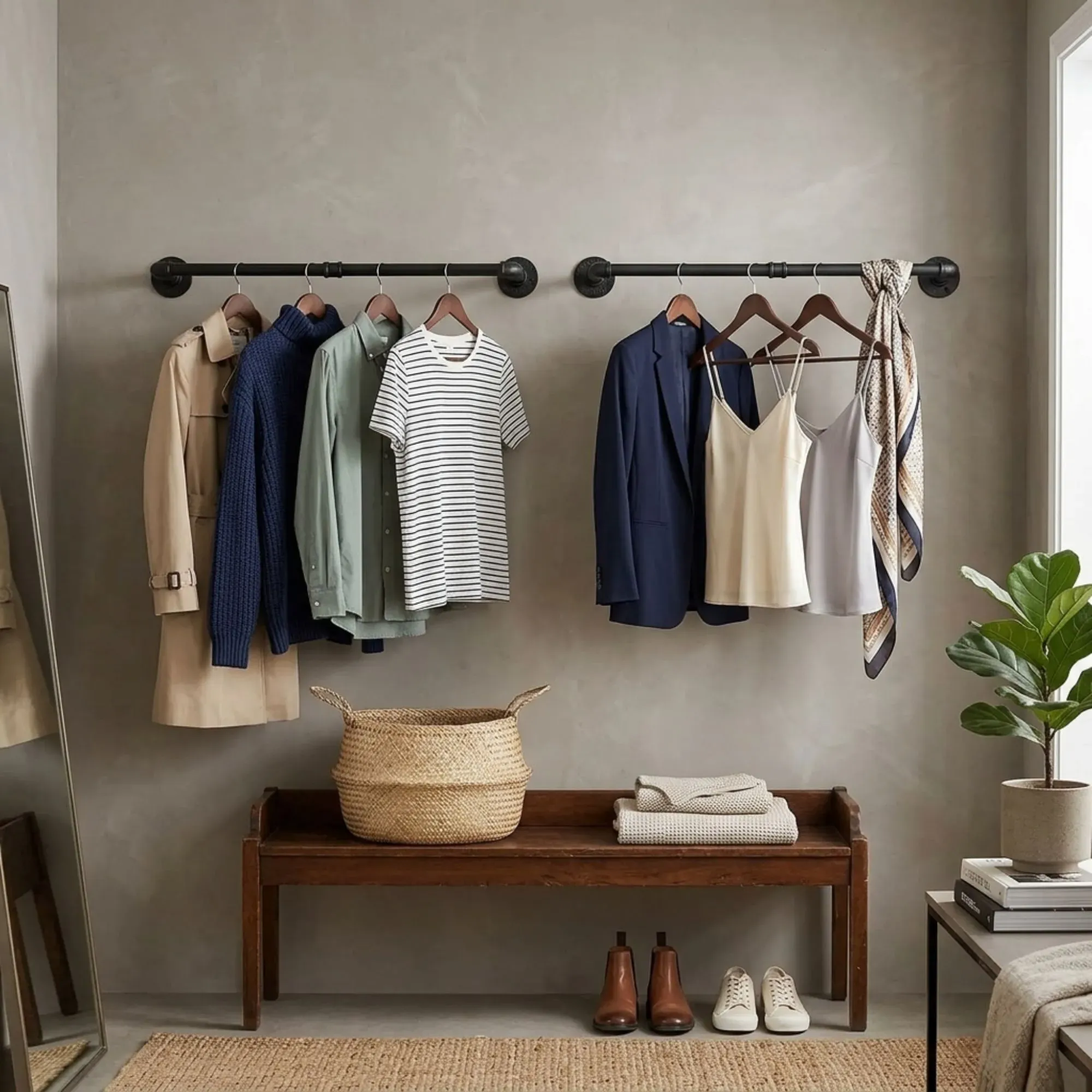 CARLA HOME 2-Pack Wall Mounted Industrial Pipe Clothes Rack - Black - Storage Rack view 2