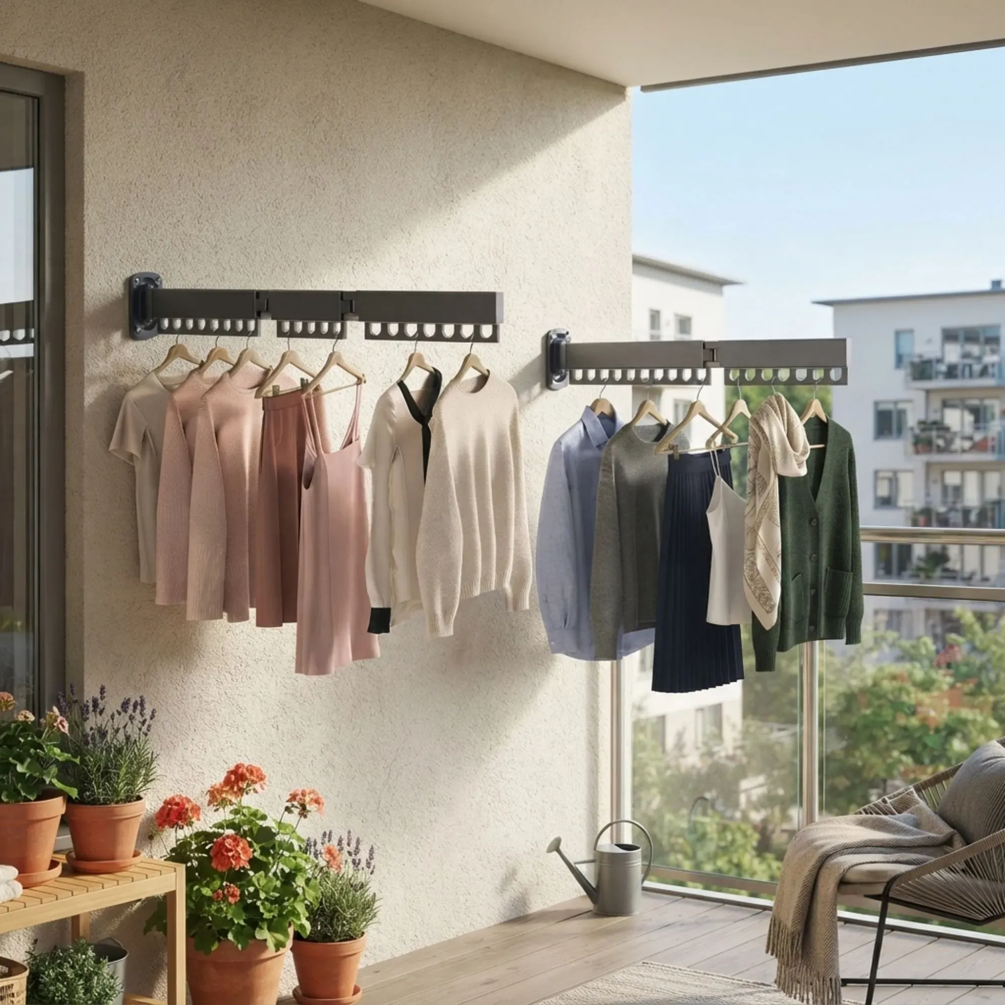 CARLA HOME 2-Pack Wall Mounted Clothes Drying Rack - Tri - Fold - White - Aluminum view 2