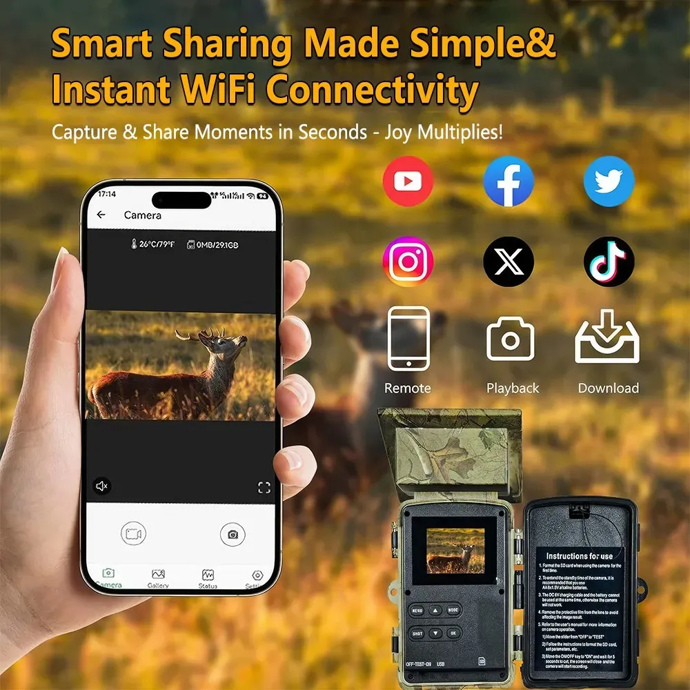 4K 60MP Black Solar Trail Camera with Night Vision and Wi-Fi Connectivity view 10