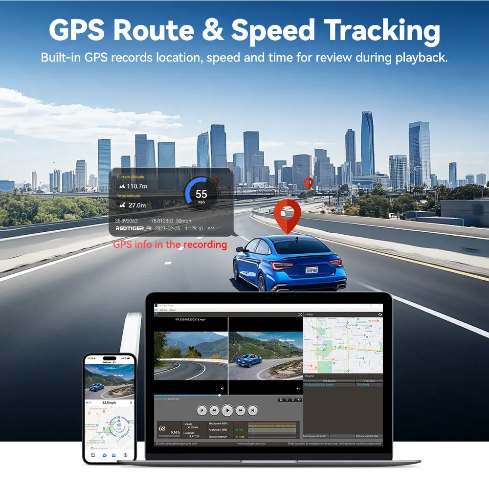 4K Front and Rear Dash Camera with WiFi GPS and Free 64GB SD Card view 8