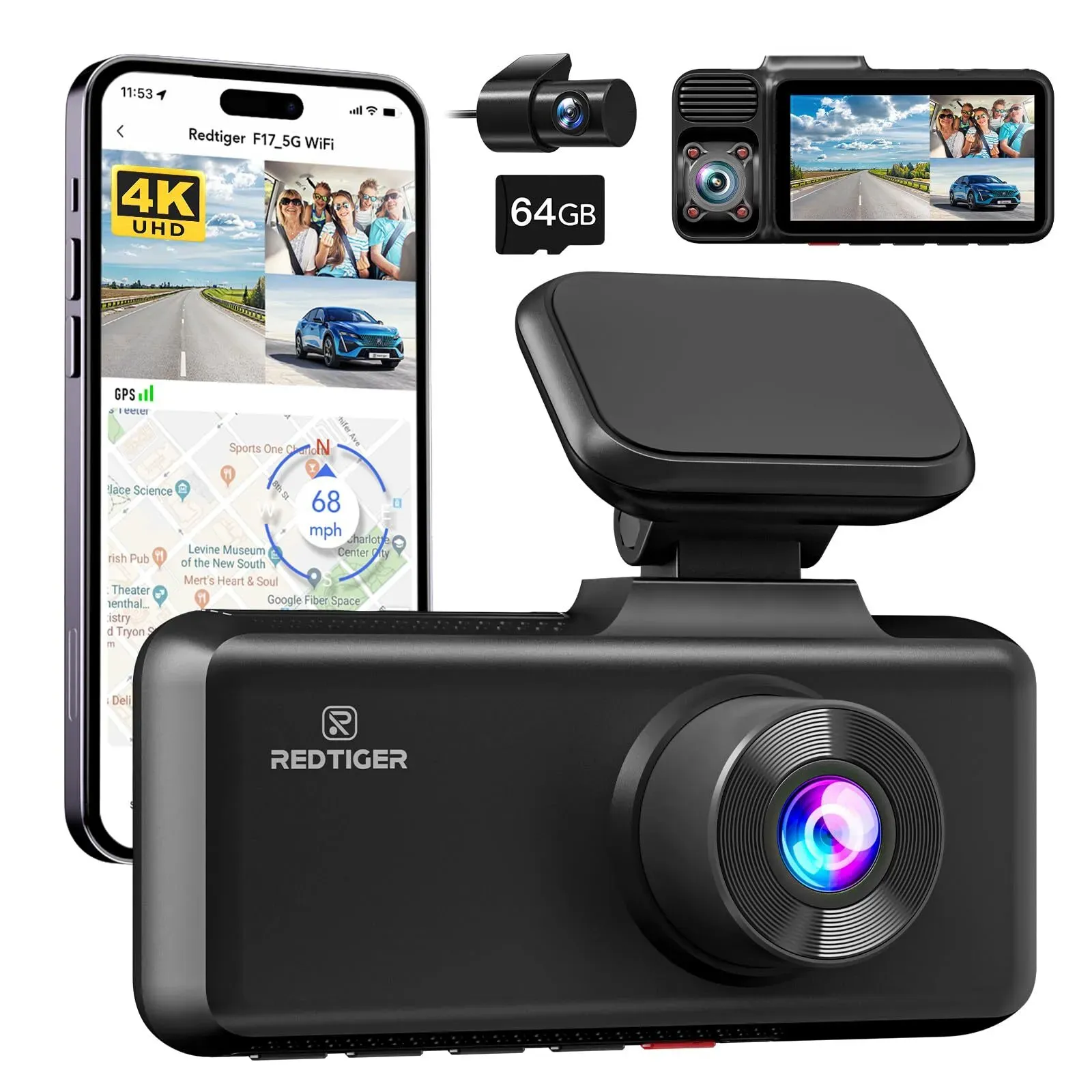 4K 3 Channel Dash Cam with 5G WiFi