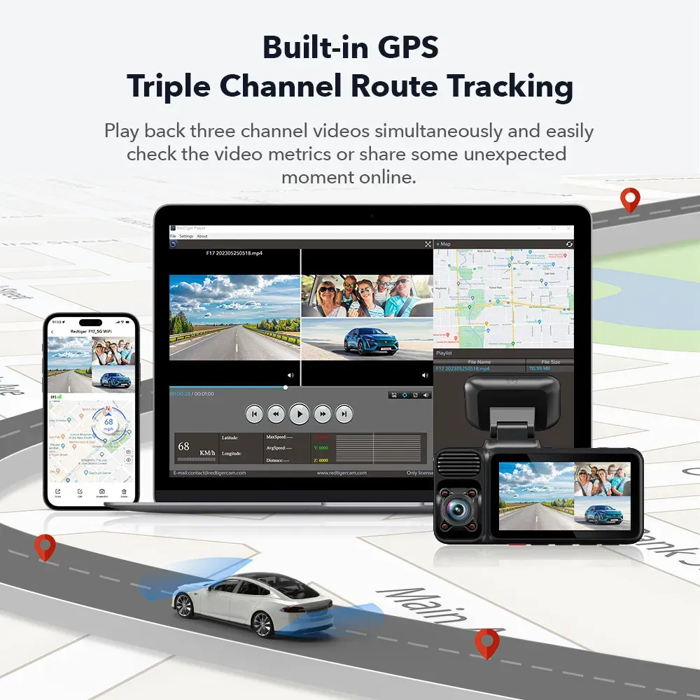 4K 3 Channel Dash Cam with 5G WiFi view 2