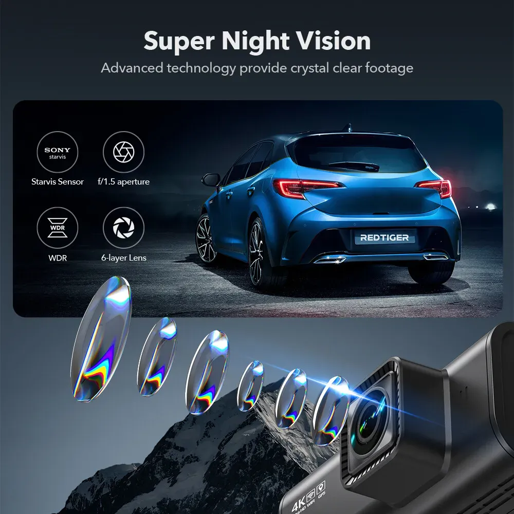 4K Dash Camera with Touch Screen, Black, Front and Rear, 64GB Card Included view 4