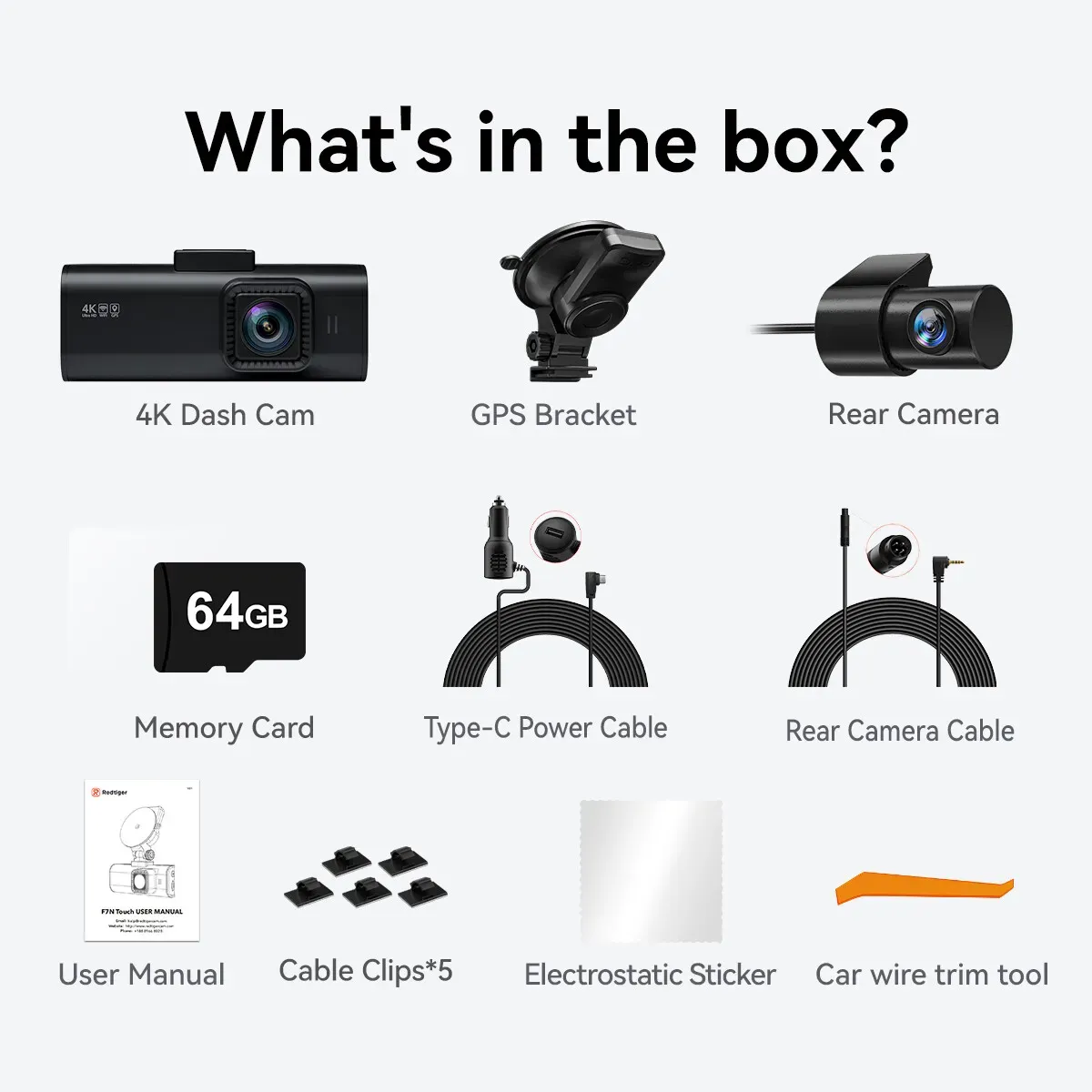 4K Dash Camera with Touch Screen, Black, Front and Rear, 64GB Card Included view 5