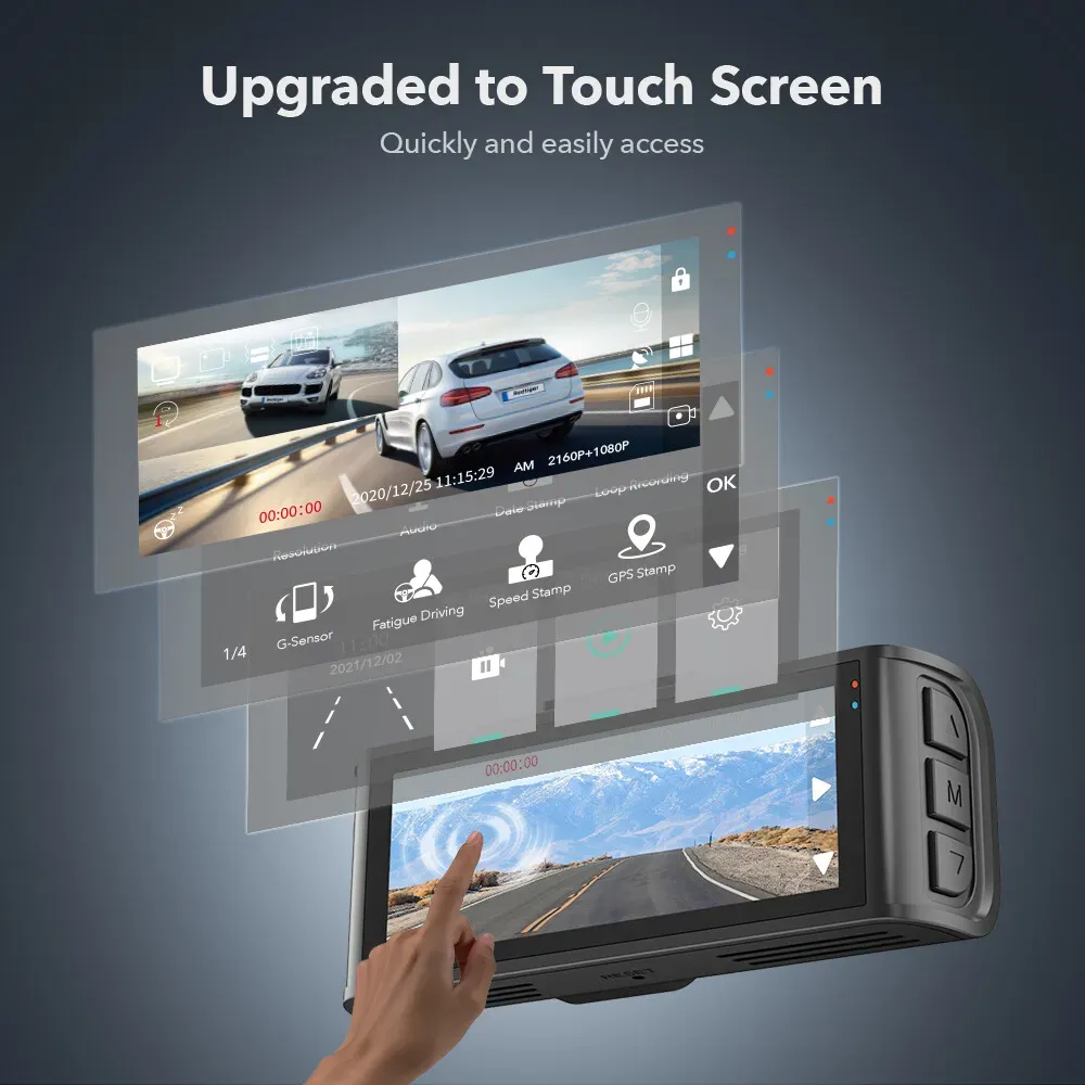 4K Dash Camera with Touch Screen, Black, Front and Rear, 64GB Card Included view 6
