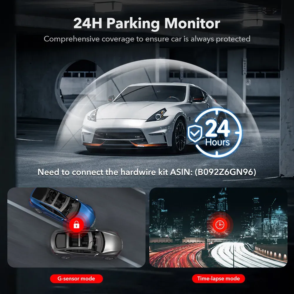 4K Dash Camera with Touch Screen, Black, Front and Rear, 64GB Card Included view 8