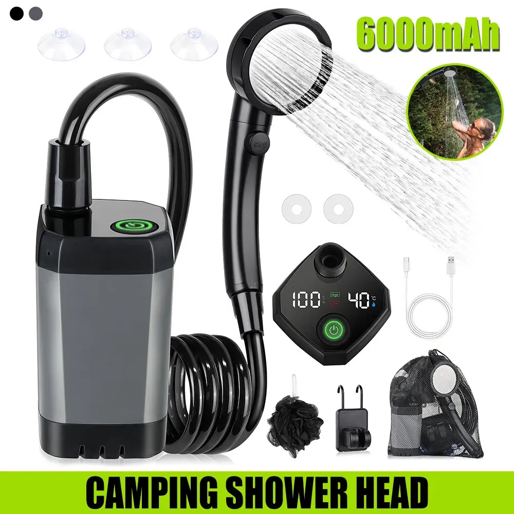 Portable Black Camping Shower with 6000mAh Rechargeable Battery and LED Display view 6