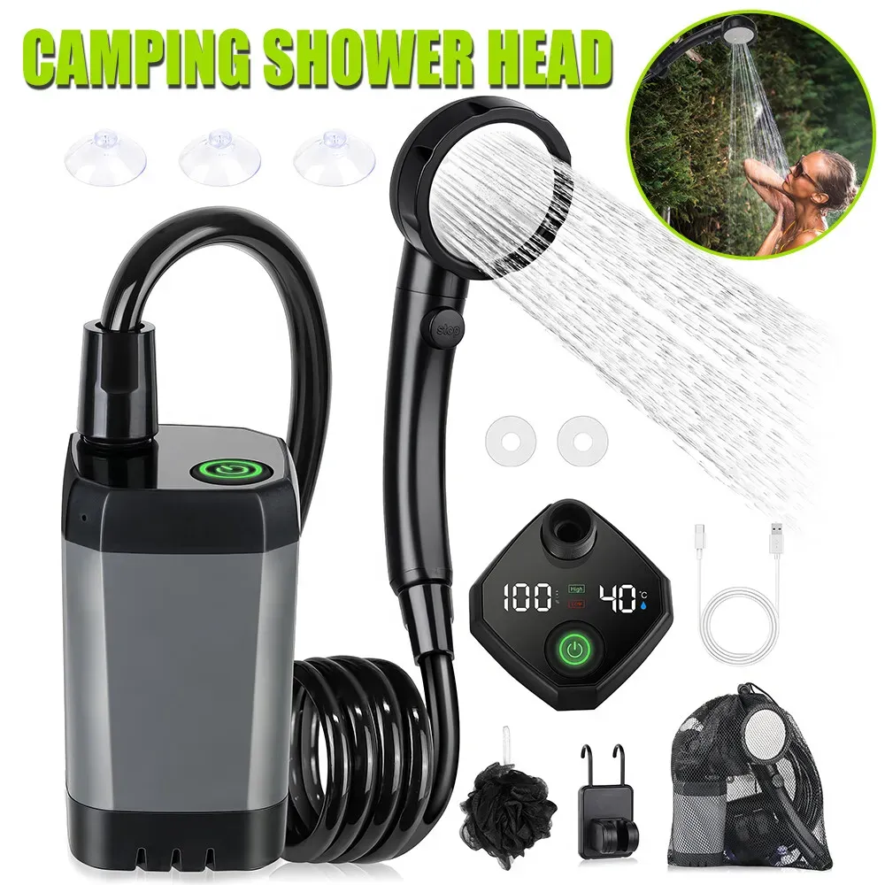 Portable Camping Shower, 6000mAh Rechargeable Grey Shower Pump with LED Display view 3