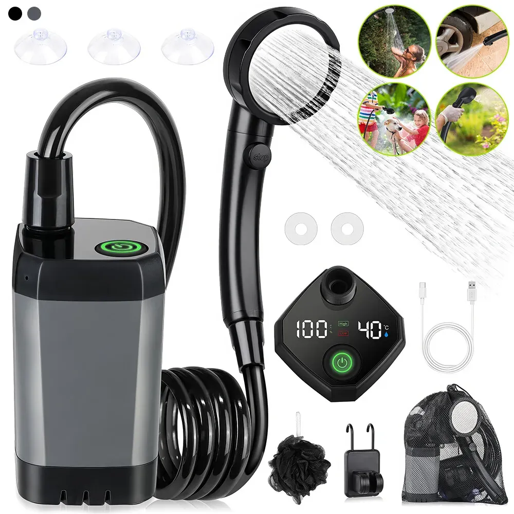Portable Camping Shower, 6000mAh Rechargeable Grey Shower Pump with LED Display view 5