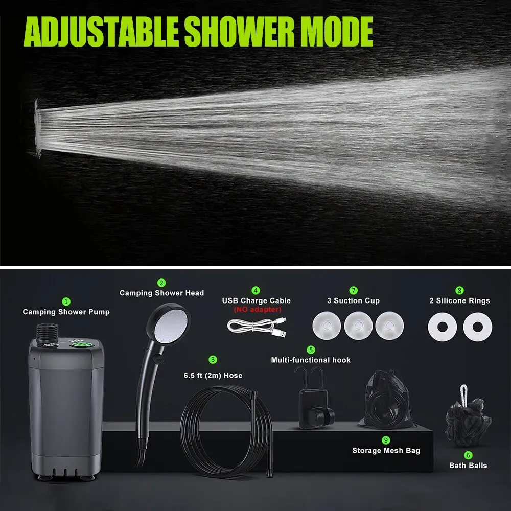 Portable Camping Shower, 6000mAh Rechargeable Grey Shower Pump with LED Display view 7