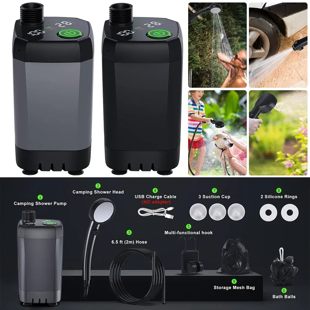 Portable Camping Shower, 6000mAh Rechargeable Grey Shower Pump with LED Display view 9