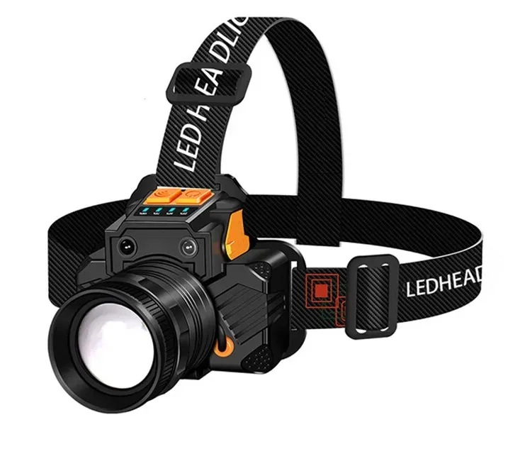 USB Rechargeable Black T6 LED Headlamp with Motion Sensor for Outdoor Camping