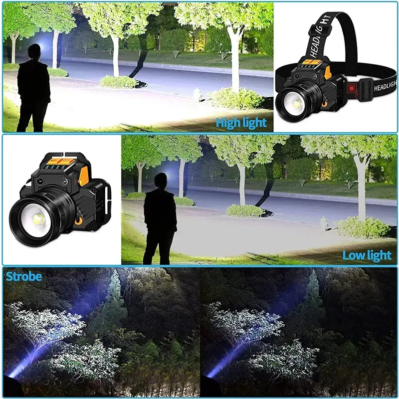 USB Rechargeable Black T6 LED Headlamp with Motion Sensor for Outdoor Camping view 2