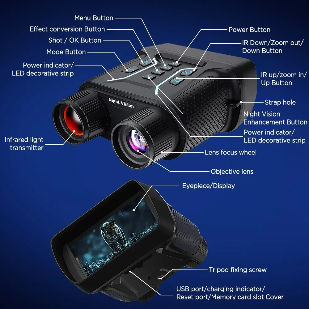 36MP 8X Zoom 4K Infrared Night Vision Binoculars with 4.5" Screen - Black view 3
