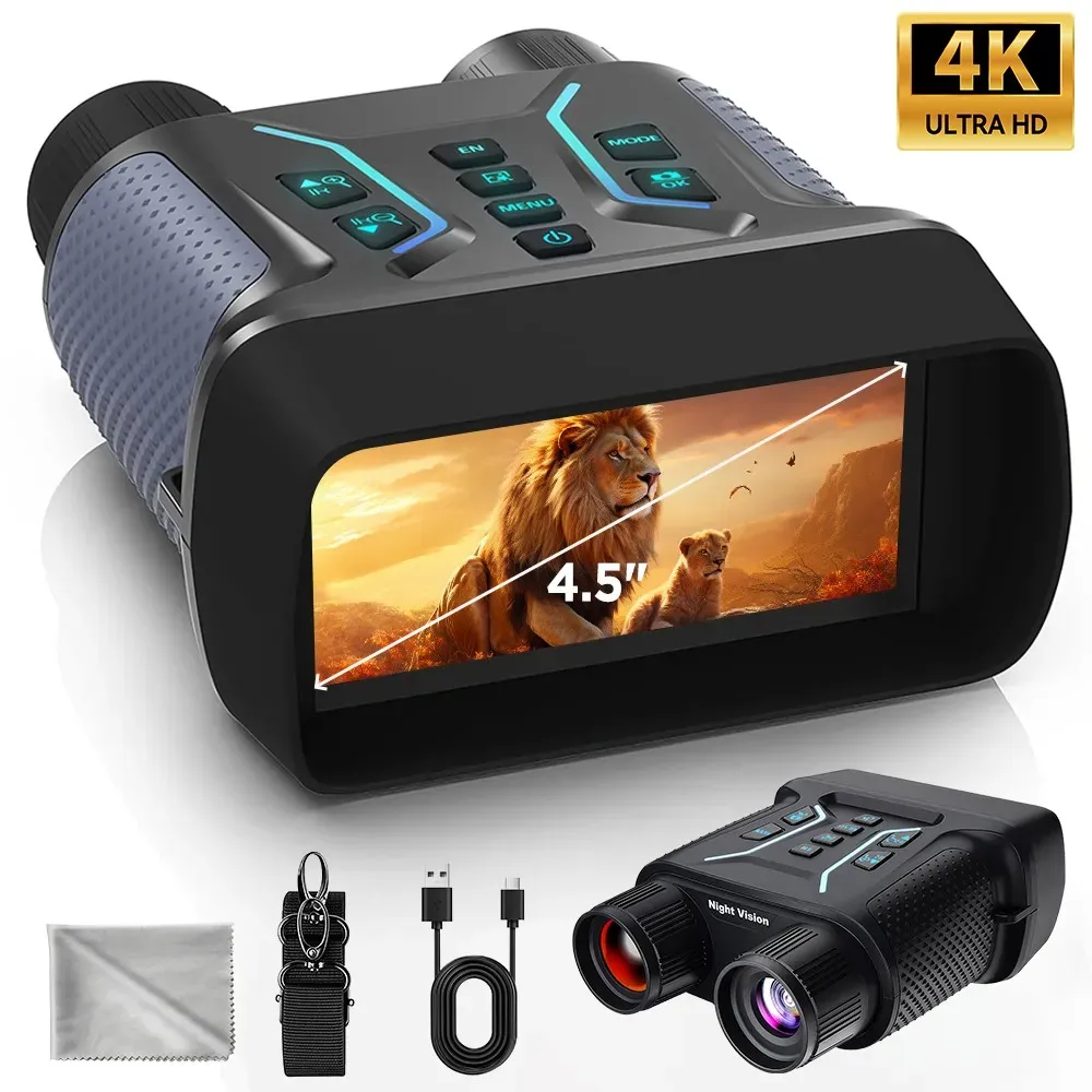 36MP 8X Zoom 4K Infrared Night Vision Binoculars with 4.5" Screen - Black view 4