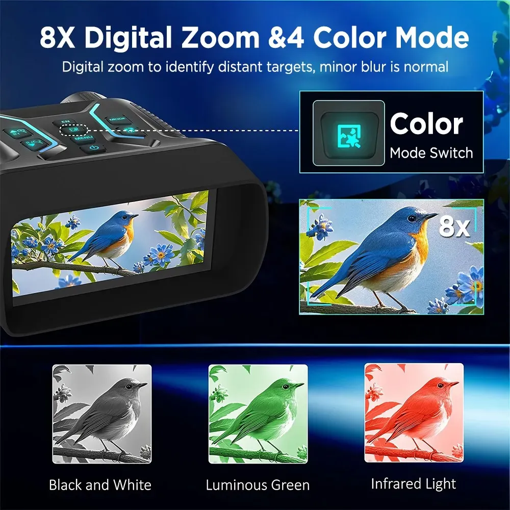 36MP 8X Zoom 4K Infrared Night Vision Binoculars with 4.5" Screen - Black view 7