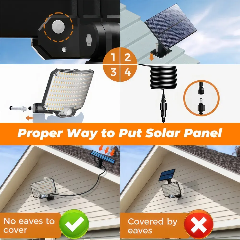 238LED Solar Powered Motion Sensor Outdoor Security Flood Light - Black view 8