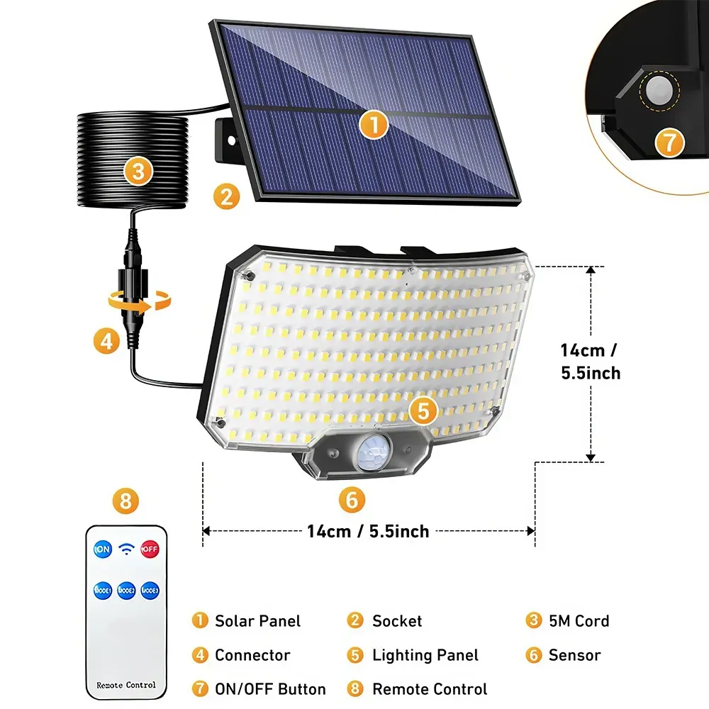 238LED Solar Powered Motion Sensor Outdoor Flood Light in Black view 9