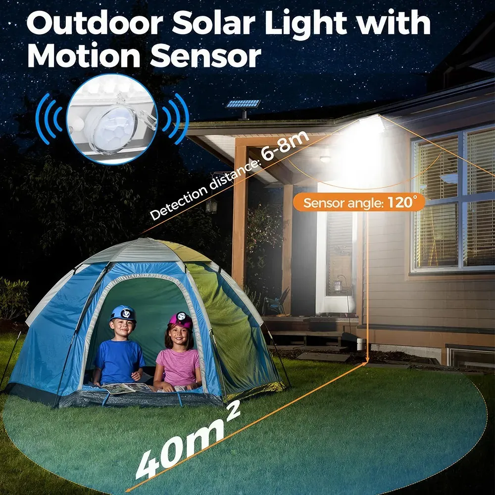 238LED Solar Powered Motion Sensor Flood Light in Black for Outdoor Security view 4