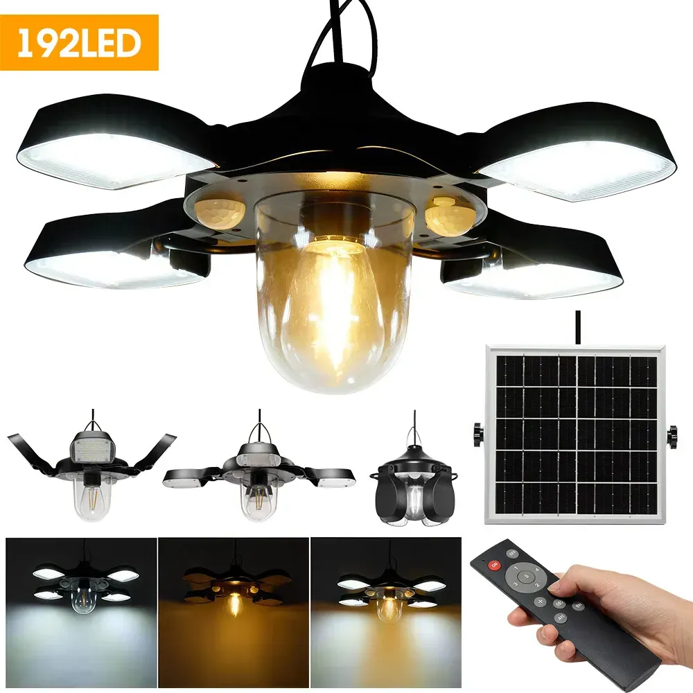 Solar Pendant Light 192LED Waterproof Motion Sensor Indoor Outdoor Black view 2