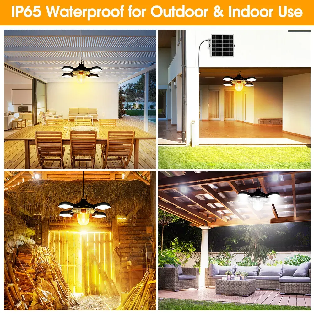 Solar Pendant Light 192LED Waterproof Motion Sensor Indoor Outdoor Black view 3