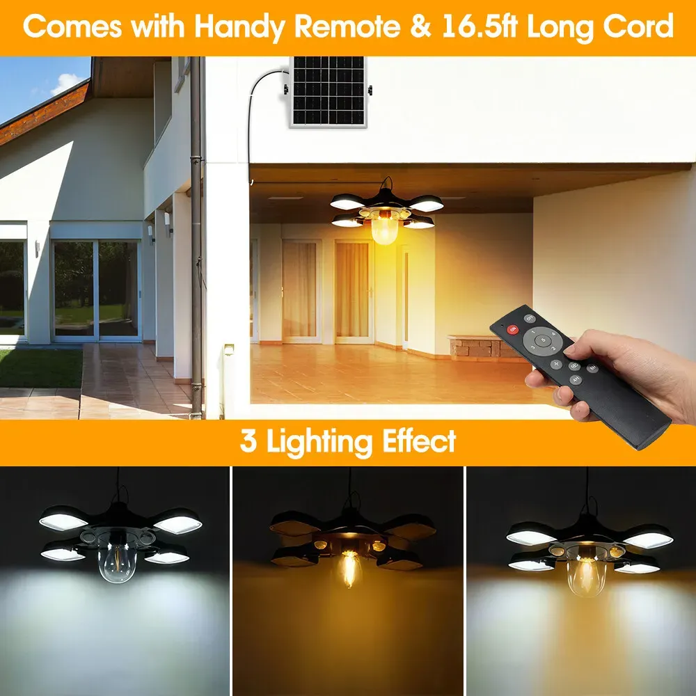 Solar Pendant Light 192LED Waterproof Motion Sensor Indoor Outdoor Black view 5