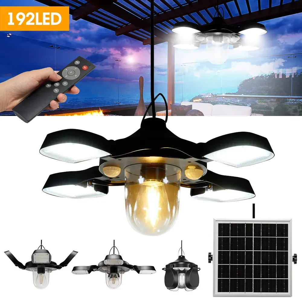 Solar Pendant Light 192LED Waterproof Motion Sensor Indoor Outdoor Black view 6