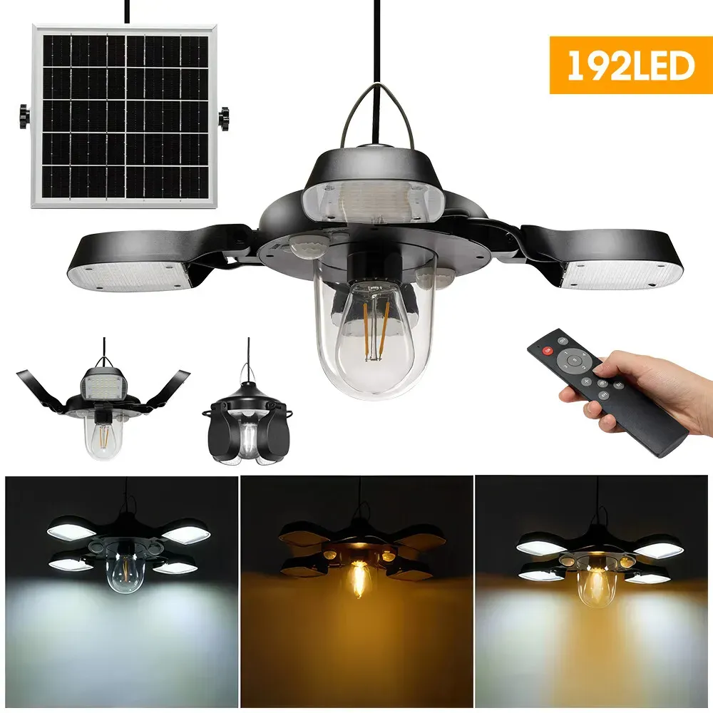Solar Pendant Light 192LED Waterproof Motion Sensor Indoor Outdoor Black view 9
