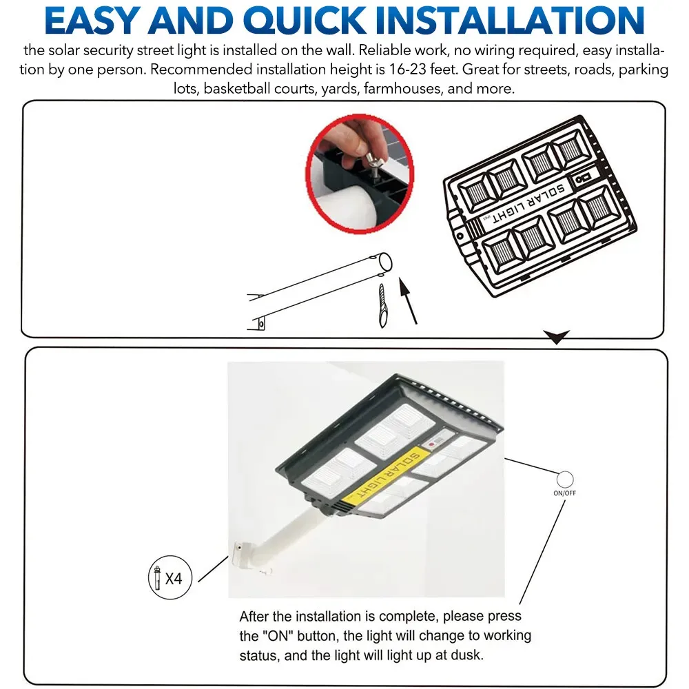 5000W Solar Street LED Light with Radar Sensor and Remote Control, Black view 2