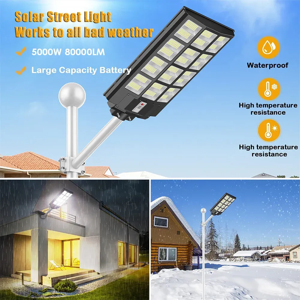 5000W Solar Street LED Light with Radar Sensor and Remote Control, Black view 10
