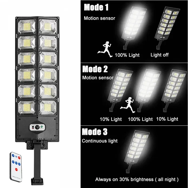 2-Pack 80000LM Black Solar Street Light with 504 LEDs and Remote Control view 5
