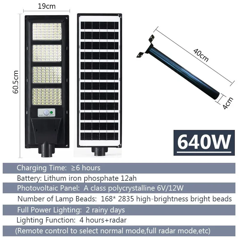 Solar LED Street Light with Radar Sensor, Black, 640W, Outdoor Flood Lamp view 4