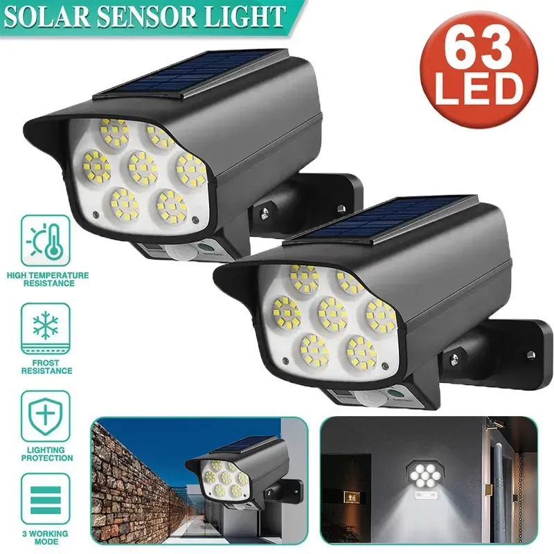 LED Motion Solar Sensor Light 63 LED Black Outdoor Security Flood Lamp 2-Pack view 2