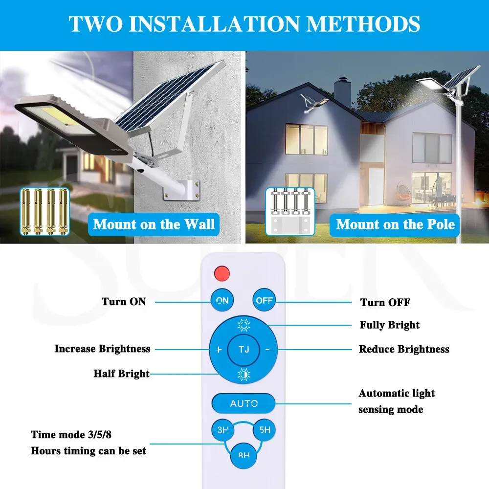 Solar LED Street Light Black Waterproof Outdoor Flood Lamp with Remote Control view 3