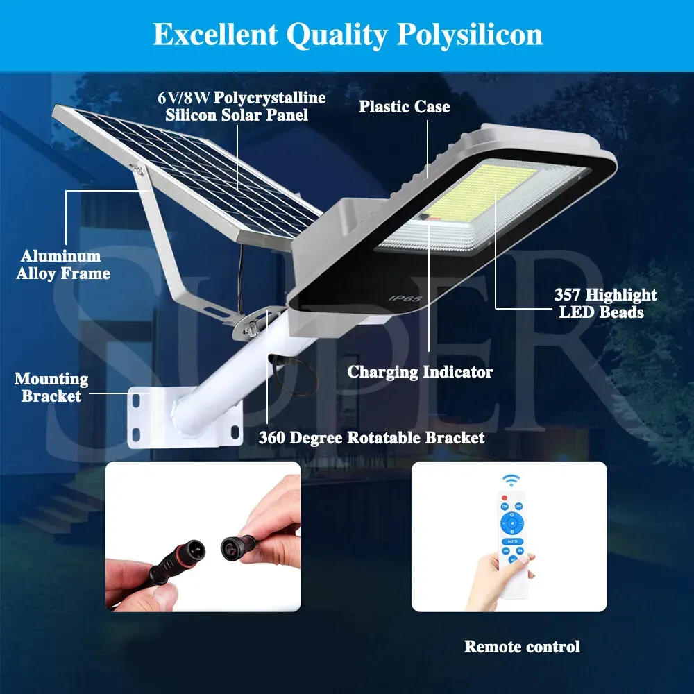 Solar LED Street Light Black Waterproof Outdoor Flood Lamp with Remote Control view 9
