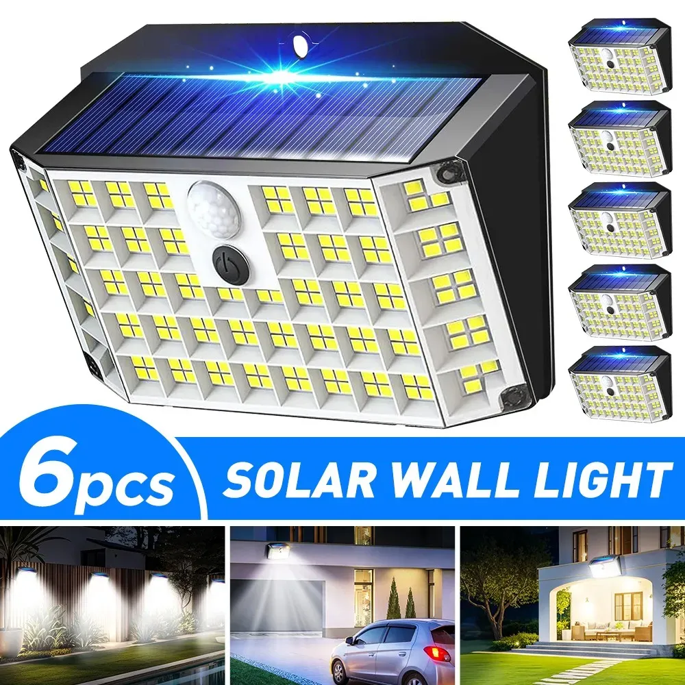 6 Pack Black Solar Motion Sensor Lights Outdoor Security Lamp 2000LM IP65 view 8