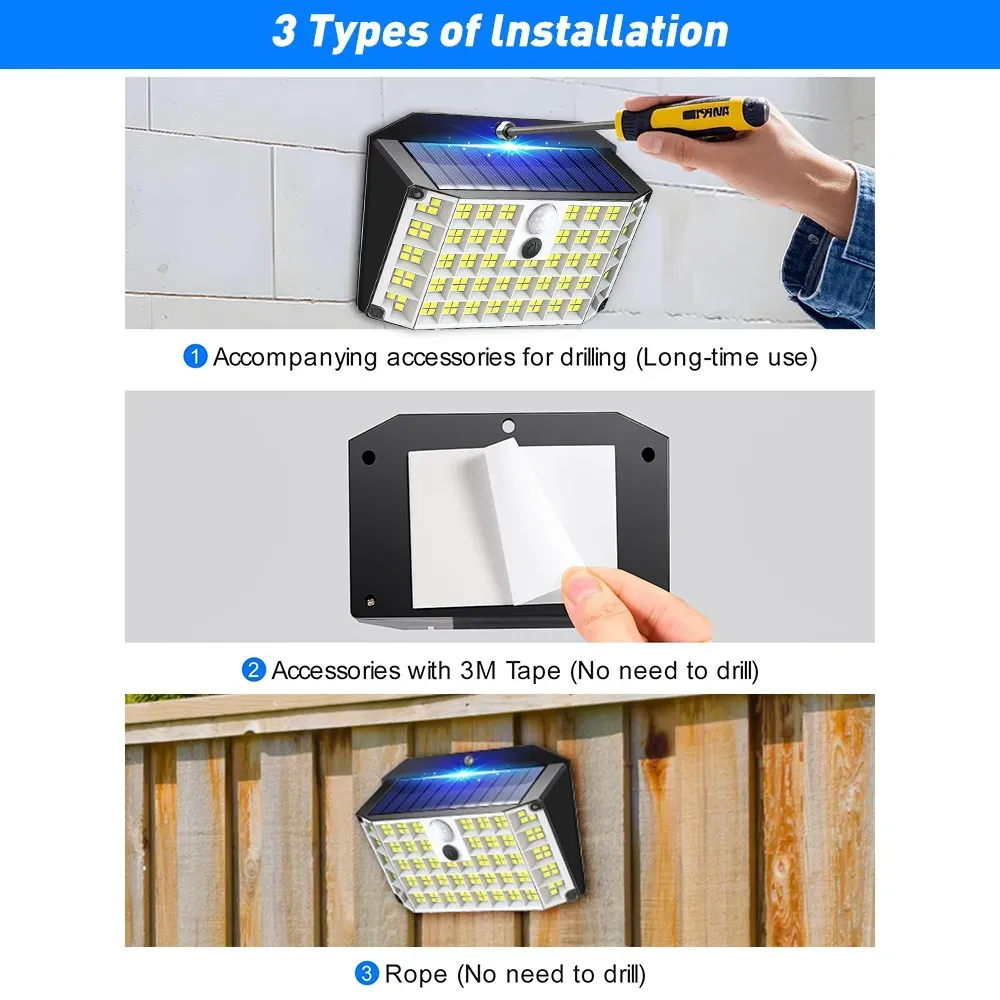 6 Pack Black Solar Motion Sensor Lights Outdoor Security Lamp 2000LM IP65 view 10